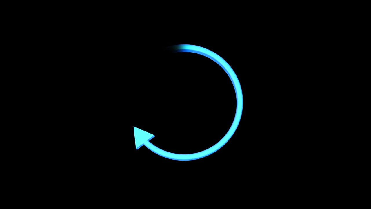 Cyan refresh loop icon visual with bright circular arrow black empty background and smooth loading