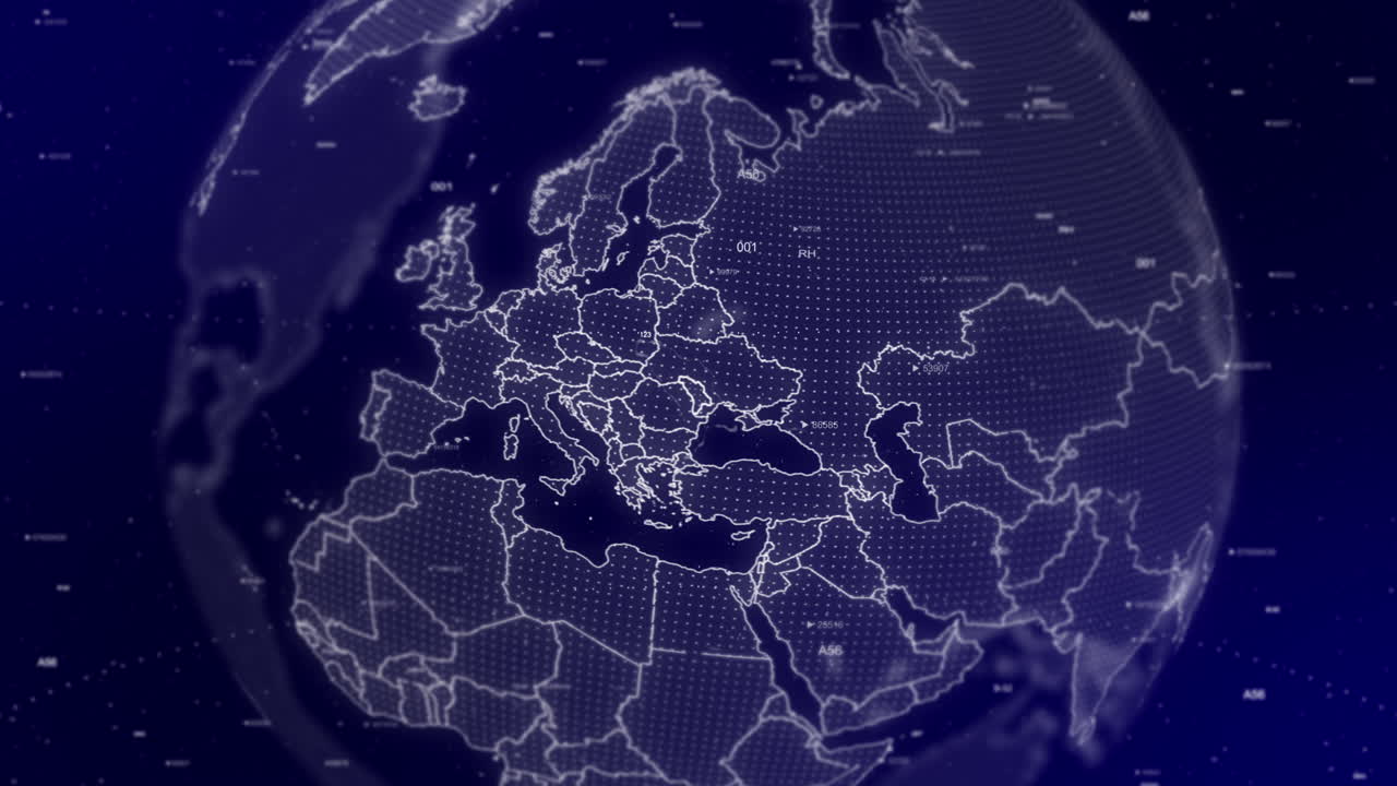 на заднем плане кинематографического видео изображен вращающийся цифровой глобус, приближающийся к стране молдова