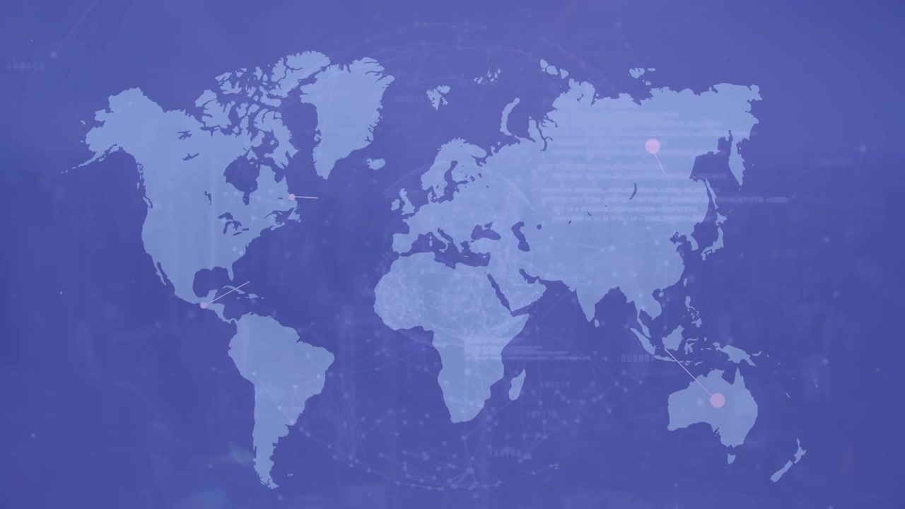 Digital World Map with Animated Global Network Connections