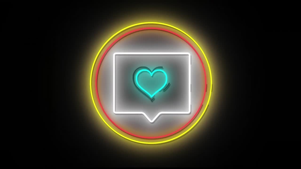 검은색 바탕에 있는 소셜 미디어 사랑 네온 아이콘의 애니메이션