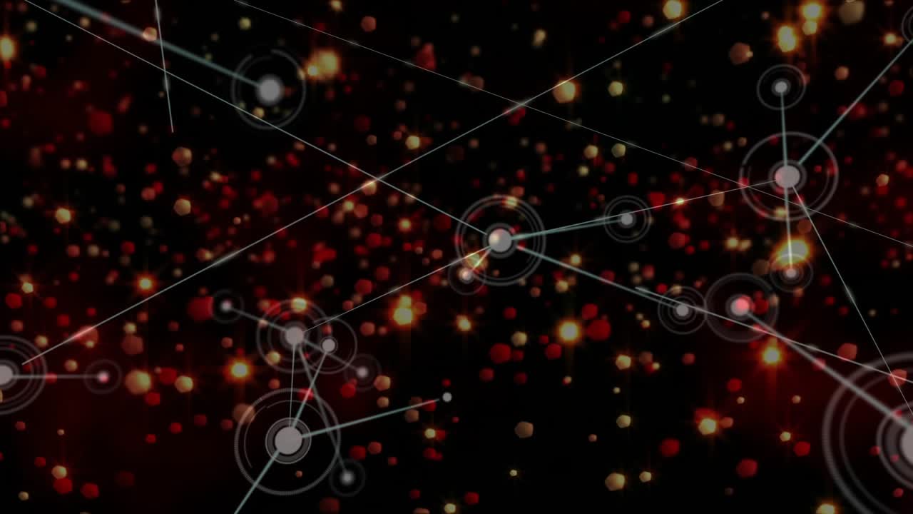 Central node pulsing and sending signals, spawning nodes via thin lines and forming tech data mesh