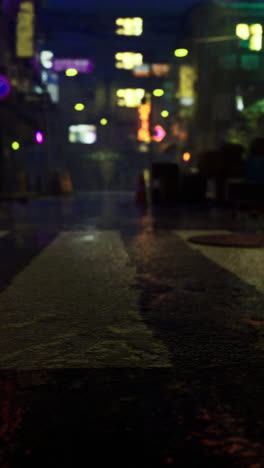 urban streets at night with neon lights reflecting on wet pavement