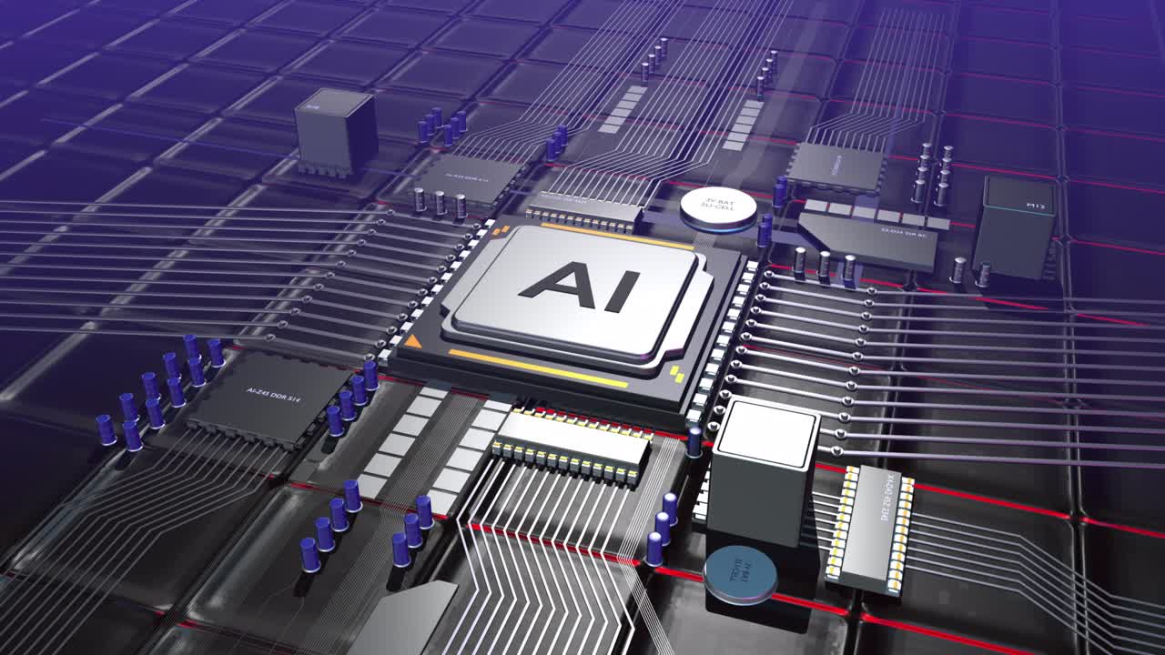 Advanced AI CPU Processors Analyzing Data Flow. Data Processing.