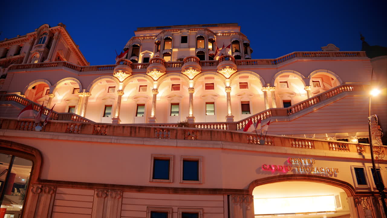 Monte Carlo, Monaco - October 24, 2024: The Cardiovascular and Thoracic Centre of Monaco hospital in the evening