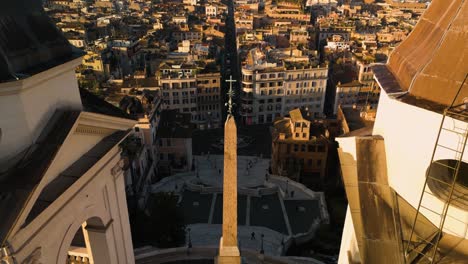 close up aerial view of sallustiano obelisk at spanish steps in rome, italy