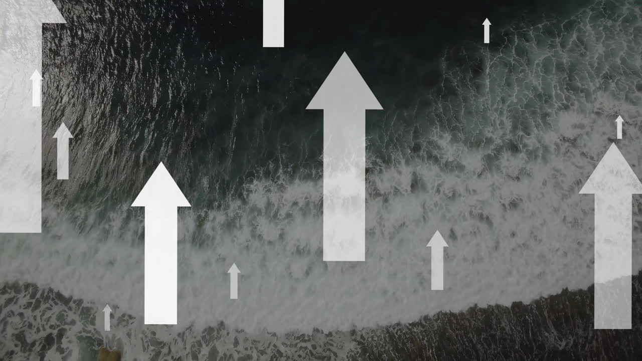 해변 풍경 위의 화살표의 애니메이션