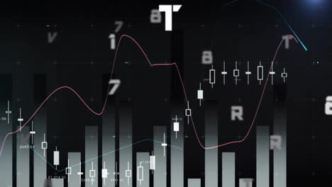 animation of changing numbers and letters with graph over black background