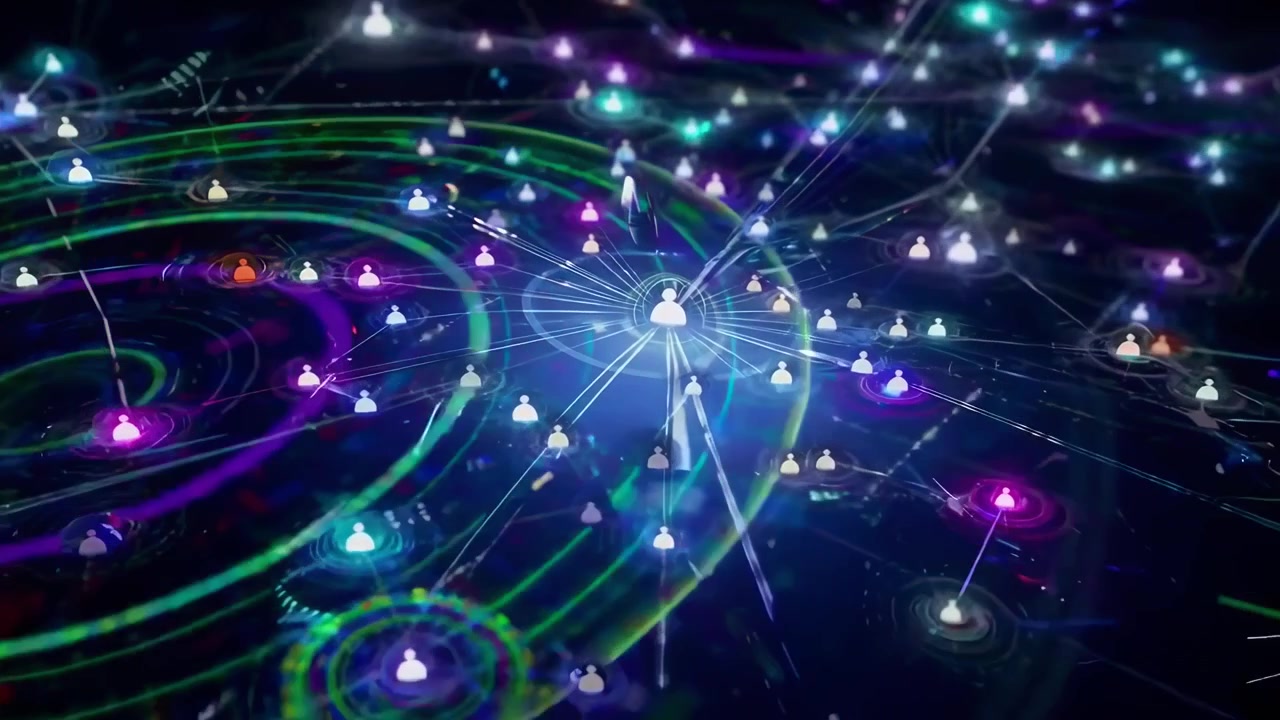 Glowing Digital Network with Connected User Icons