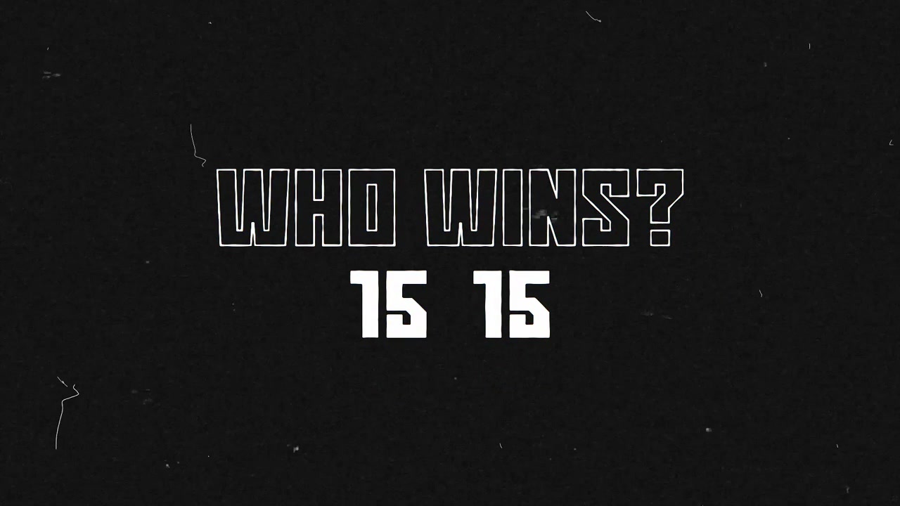 Animated Text Graphic Asking Who Wins with Scoreboard Display