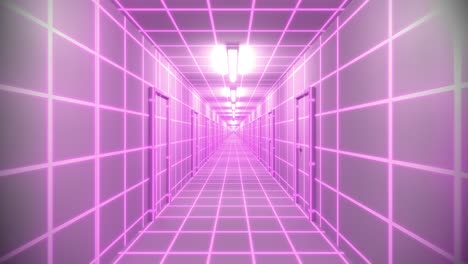 Endless-white-corridor-doors-neon-tron-80s-arcade-glow-loop-wireframe-matrix-4K