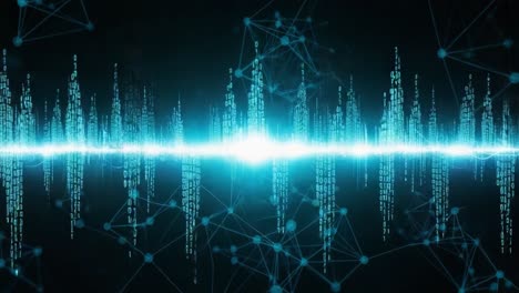 dynamic visualization of digital data waves and patterns representing information flow through networks in a futuristic design