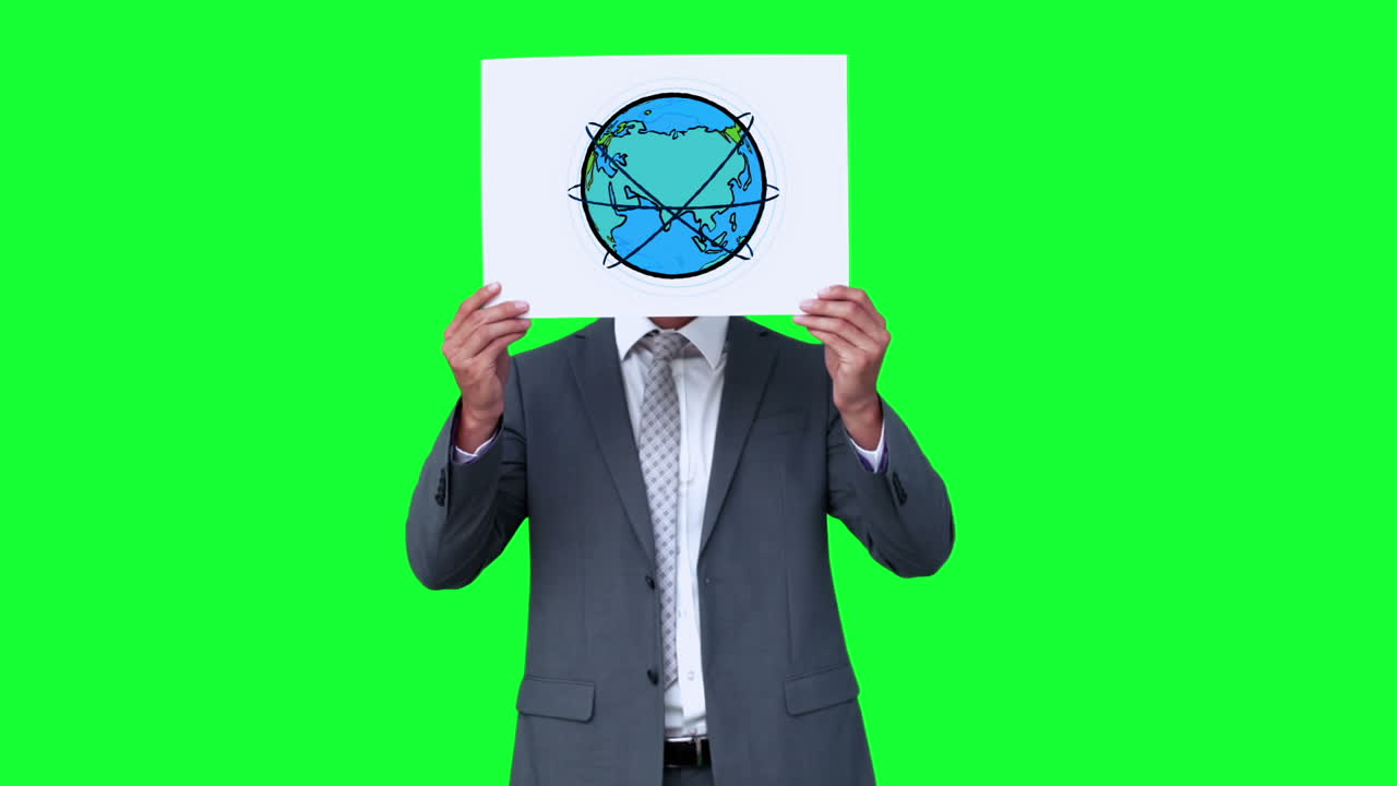 бизнесмен с анимацией земли над лицом