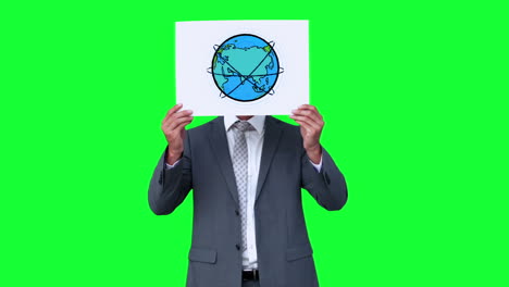 hombre de negocios con animación de la tierra sobre la cara