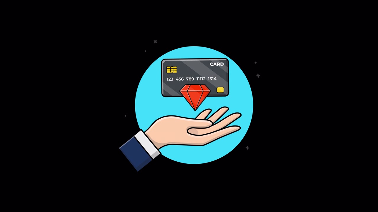 Animated Hand Holding Premium Credit Card with Diamond