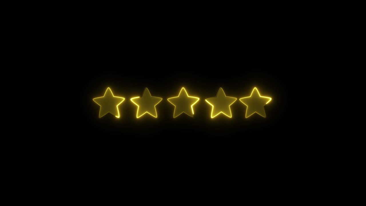 Bright yellow neon stars animate across a dark background, forming patterns with smooth transitions and a vibrant glow