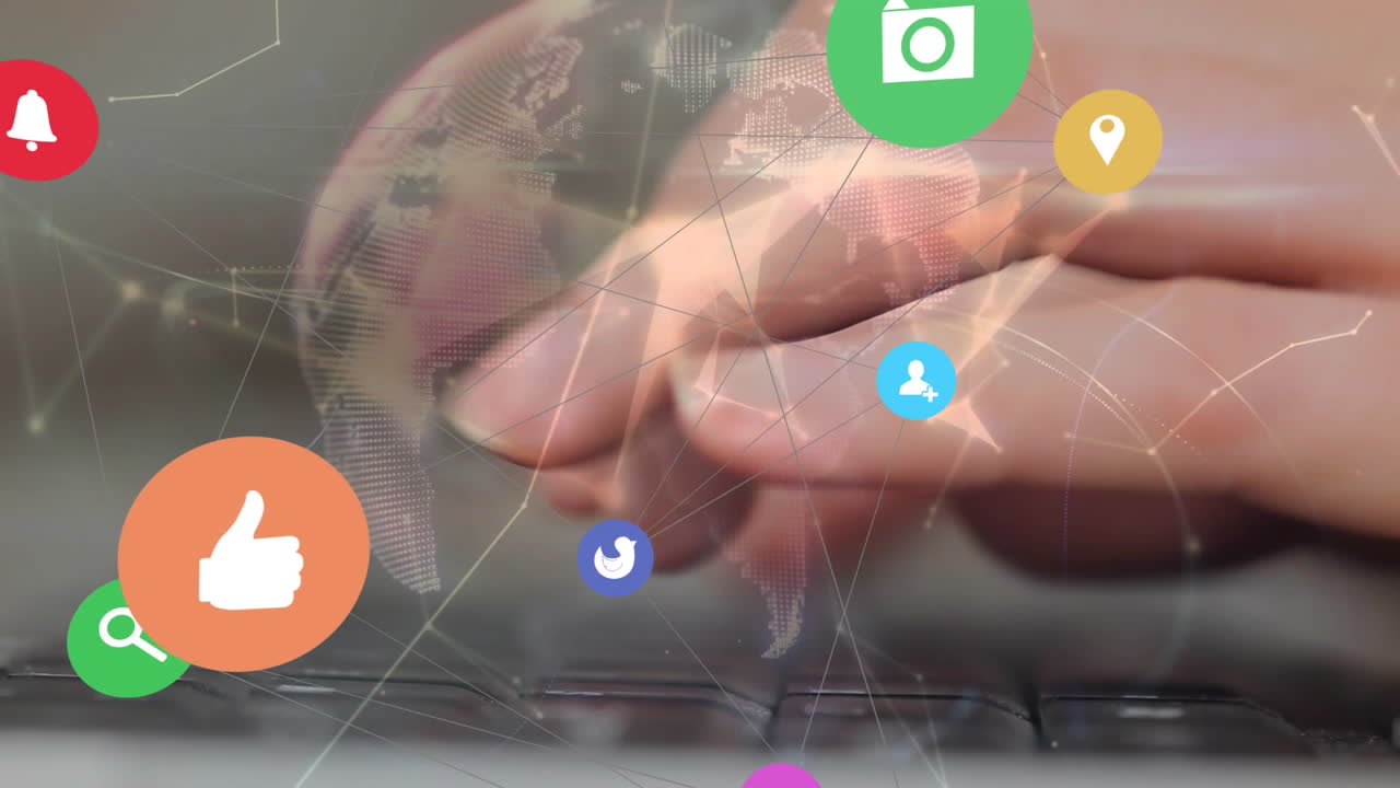 키보드에 타이핑하는 사람에 대한 연결 아이콘의 웹