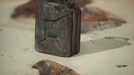 old rusty fuel canister in the desert