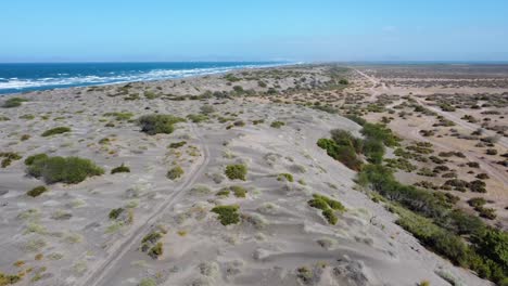 Aerial-view-of-Tecolote-Beach-with-clear-turquoise-waters-of-Gulf-of-California---landscape-panorama-of-Latin-America-from-above