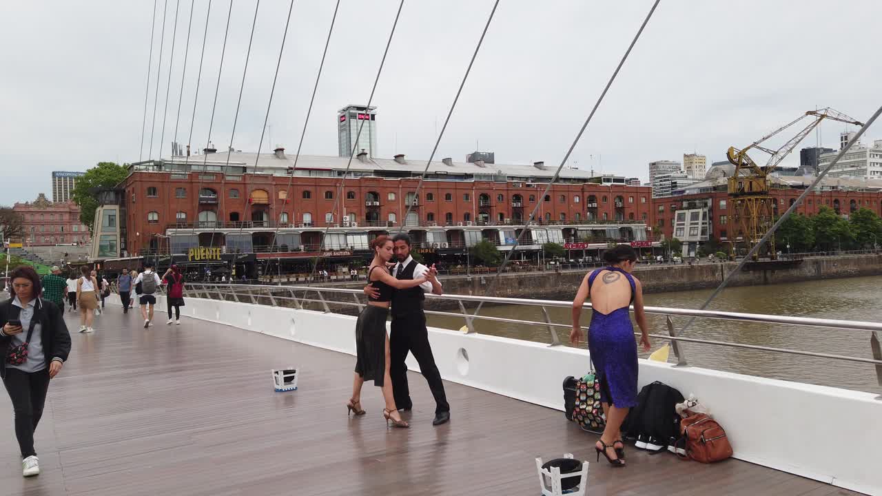 Tango Argentine dancers perform on Puerto Madero, busking travel spot