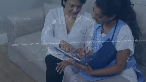 animación del procesamiento de datos con cerebro digital sobre diversos médicos y pacientes