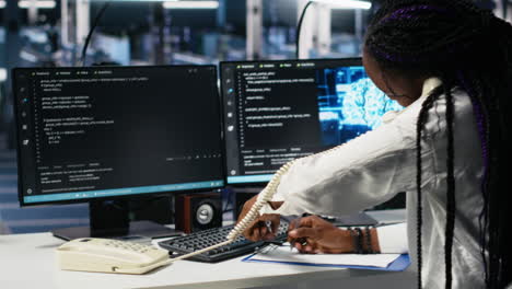 data center admin receiving phone call, using ai assistant for tech support