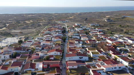 Residential-Homes-Near-The-Beach-In-Culatra-Island-Portugal---aerial-shot