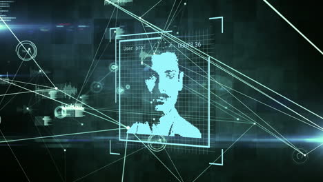 múltiples iconos de perfiles cambiantes a través de la red de conexiones y procesamiento de datos en fondo azul