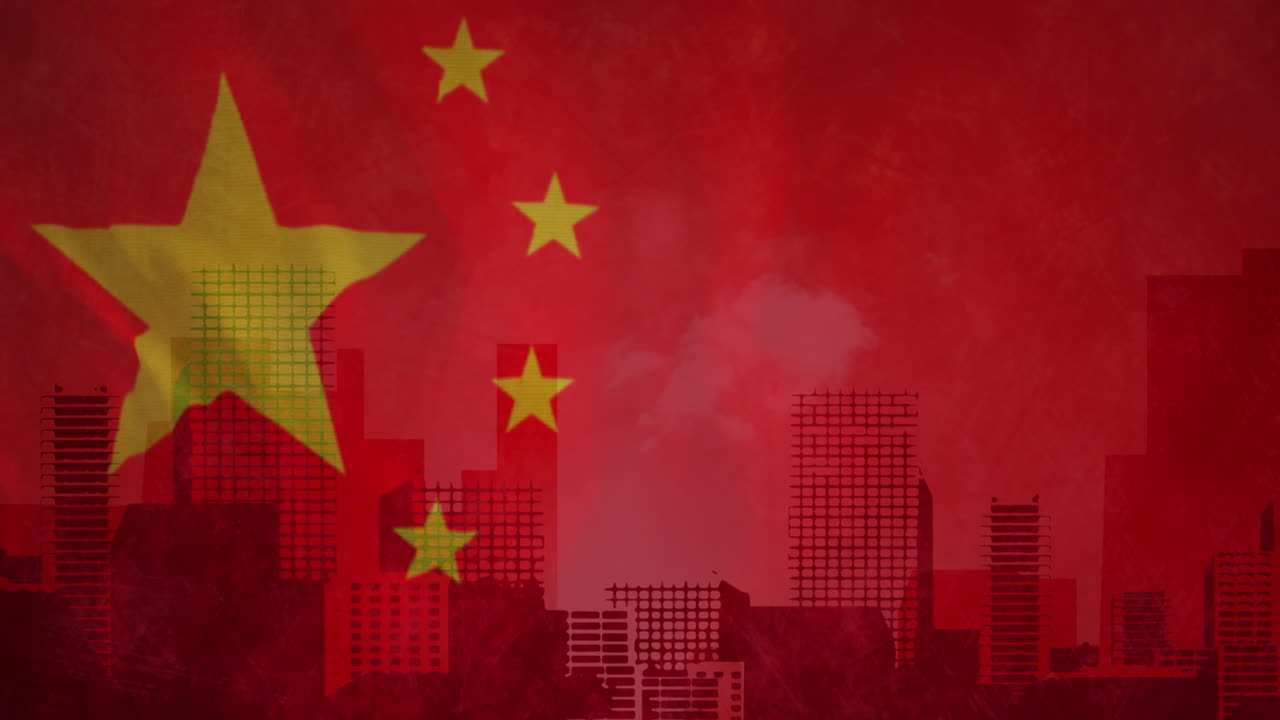 animación del paisaje urbano sobre la bandera de china
