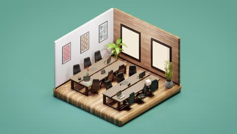 3d isometric loop low poly office room with many workplace in modern coworking