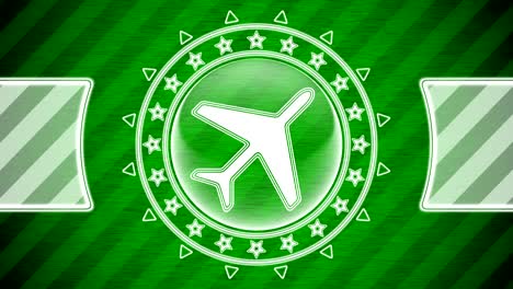 flight icon in circle shape and green striped background. illustration.