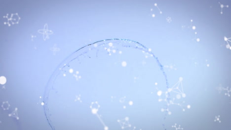 animation of water splash over molecules on blue background