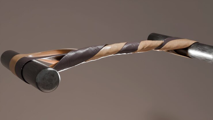 Close-up of a wrapped metal bar