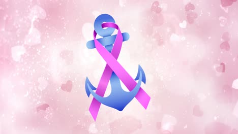 Animation-of-pink-ribbon-anchor-logo-appearing-on-pink-background