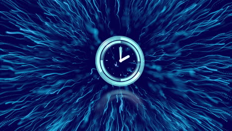 animation of clock over firework on dark blue background