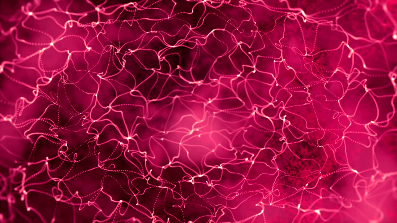 animación abstracta de partículas y cuerdas brillantes con profundidad de campo. partículas luminosas relucientes con chispas bokeh brillantes.