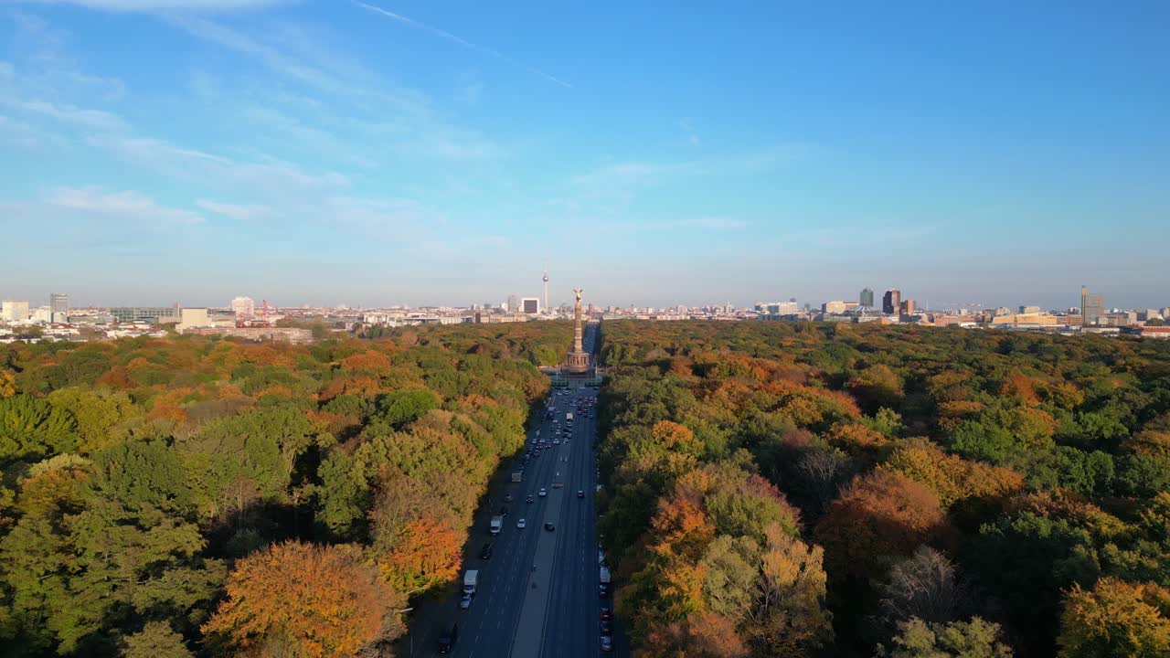 Aerial View of Berlin's Tiergarten Park and Victory Column in Autumn