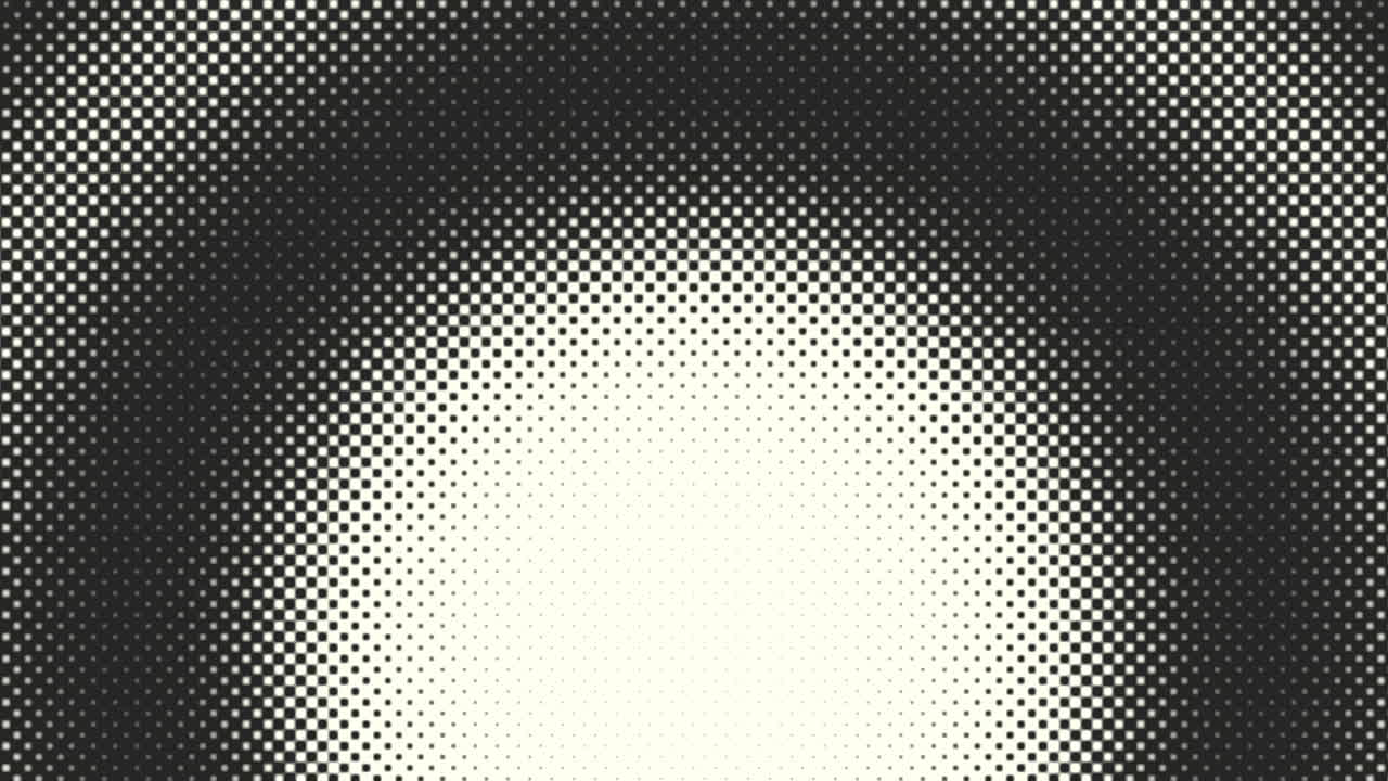 Seamless retro halftone animation featuring a monochrome dot pattern forming a smooth circular gradient vignette, ideal as an abstract background for motion graphics, titles, and modern video design