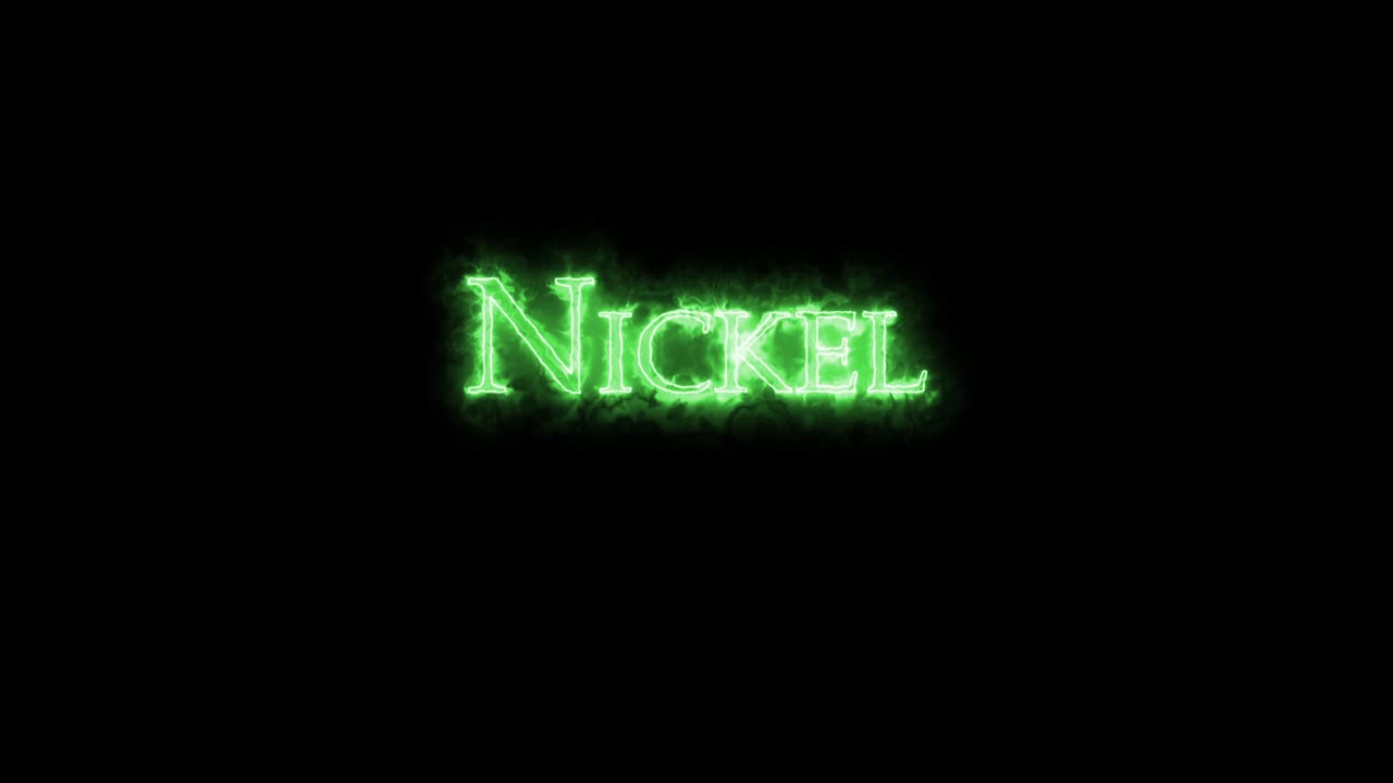 Nichel, elemento chimico, scritto con il fuoco. Loop.