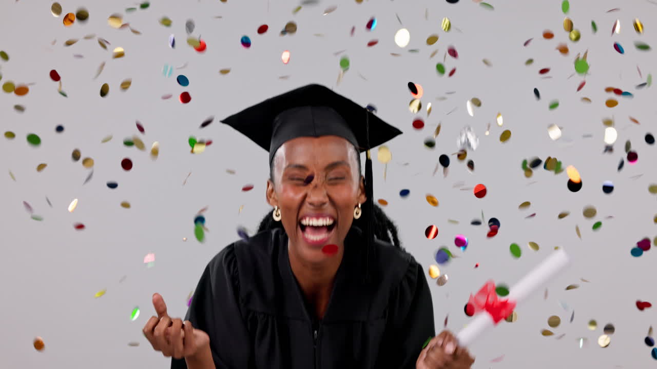 Confetti, celebration and woman