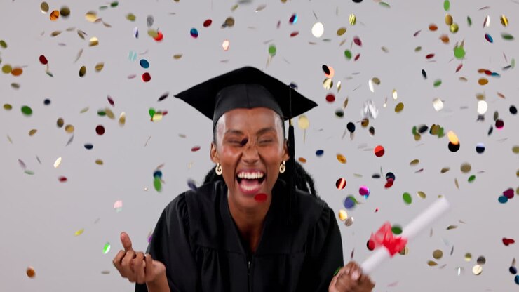 Confetti, celebration and woman