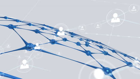 animation of network of connections with icons over blue net