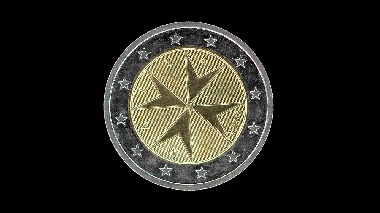 Malta 2008 2 euro obverse with Maltese Cross design rotating on black background