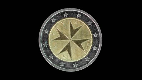 malta 2008 2 euro obverse with maltese cross design rotating on black background