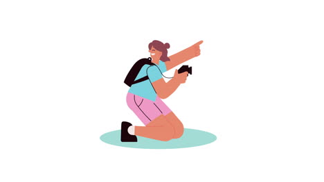 mujer fotógrafa arrodillada
