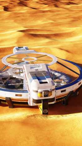 una nave espacial aterrizando en un planeta desierto.