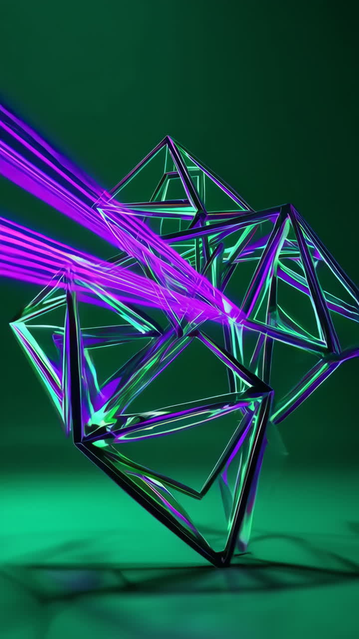 Abstract Neon Geometric Shapes with Purple Light Rays