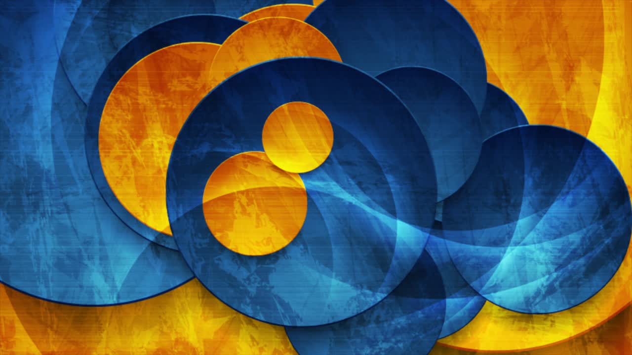 vibrantes círculos azules y naranjas brillantes animación de video grunge abstracta