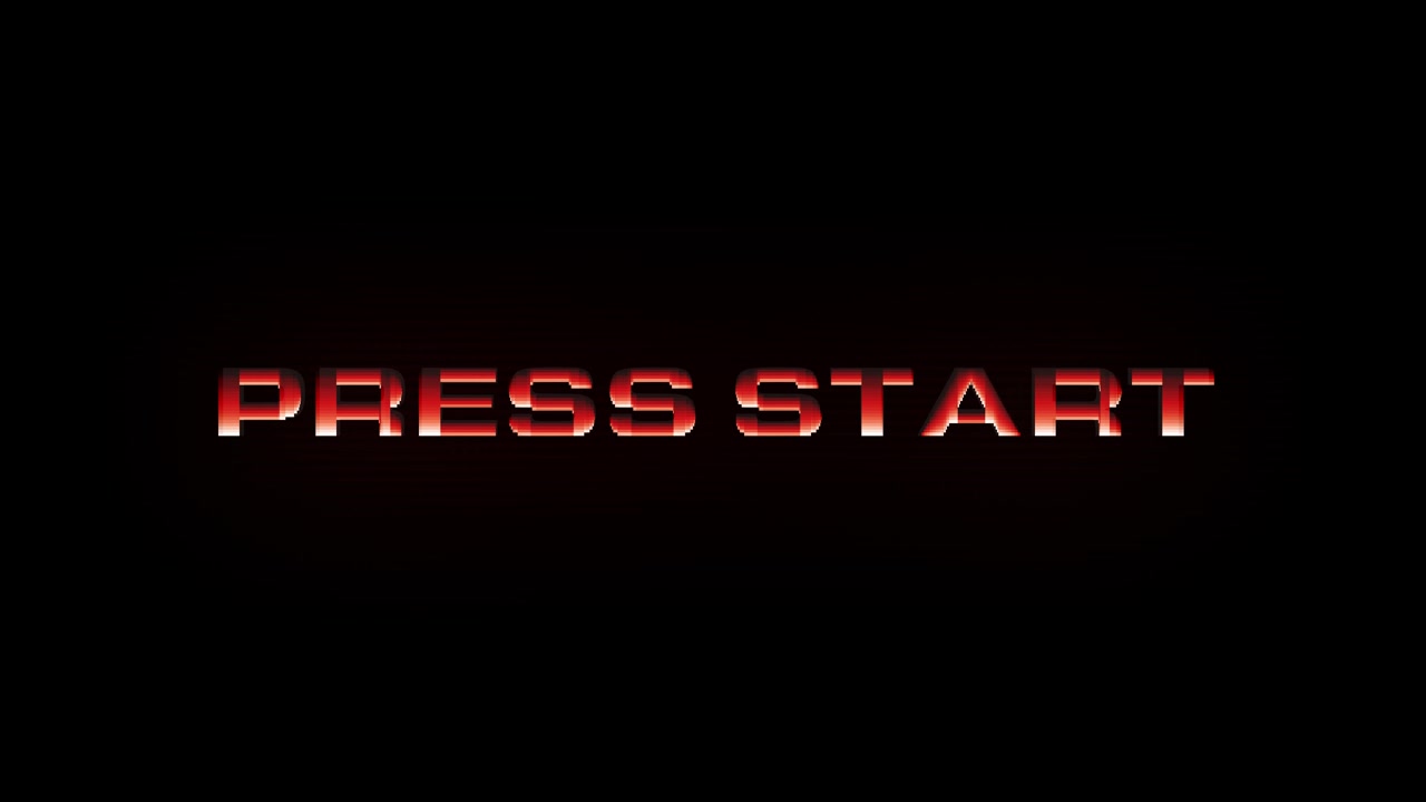 Press Start Text with Glitch Effect on Black Background