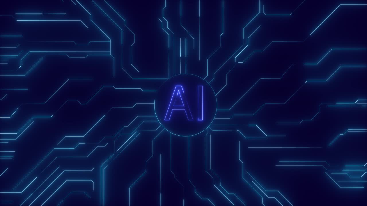 Digital data moving on circuit board cpu high tech artificial intelligence ai data mining processing