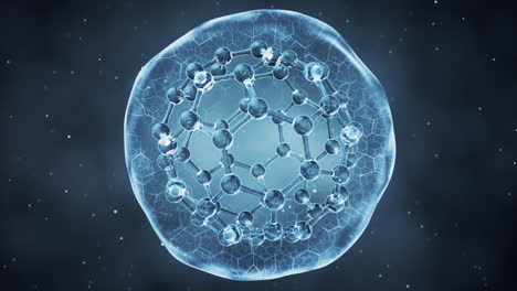 esfera orgánica con moléculas en el interior, representación en 3d.